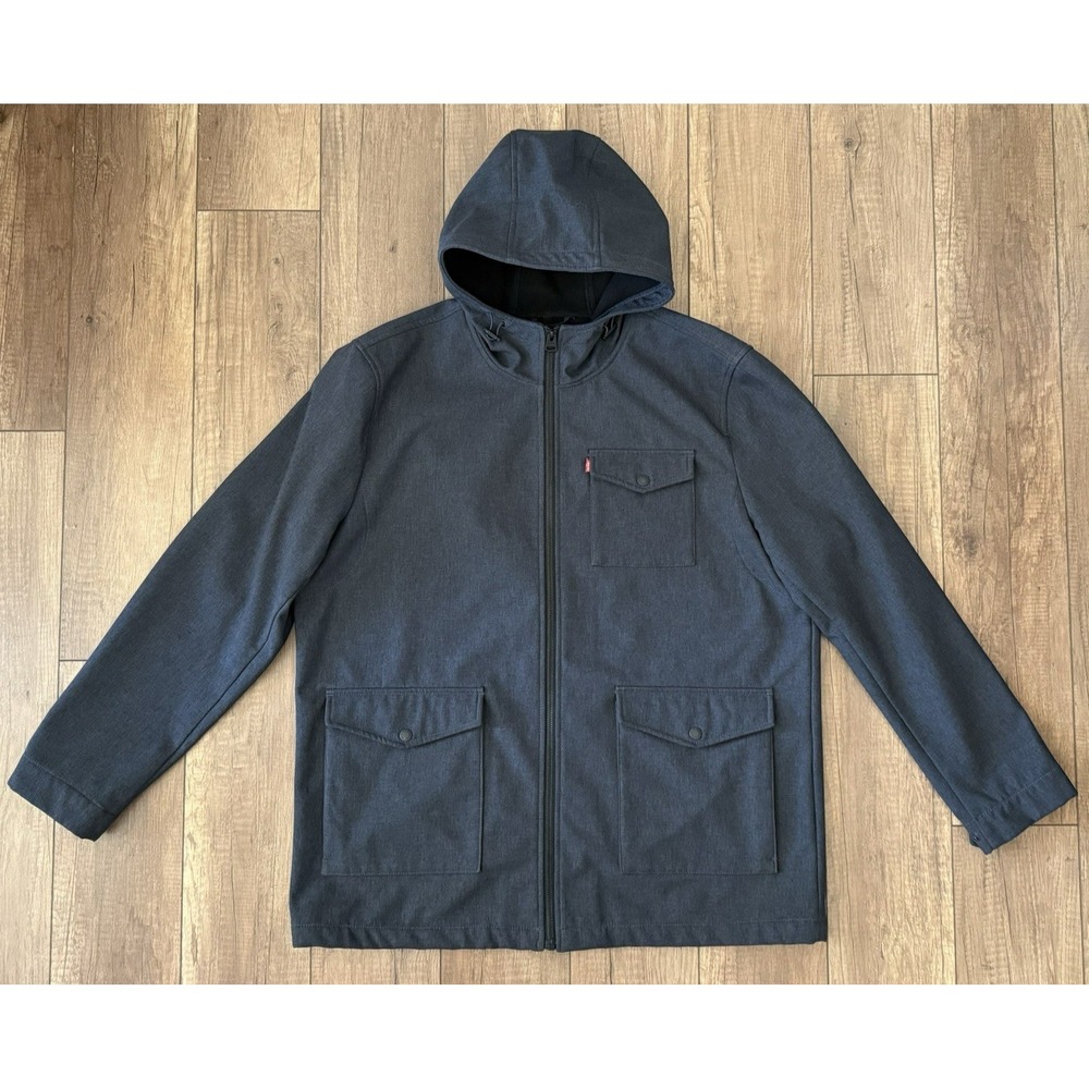 Levi's Men's Soft Shell Fleece Lined 2 Pocket Hooded‎ Trucker Jacket Sz XXL Gray